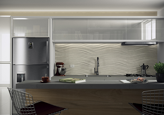 Cozinha com papel de parede 3D