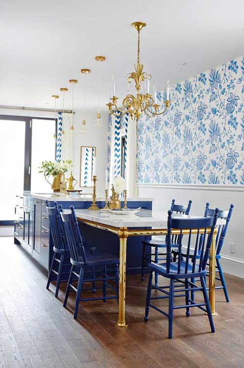 Cozinha com papel de parede Azul