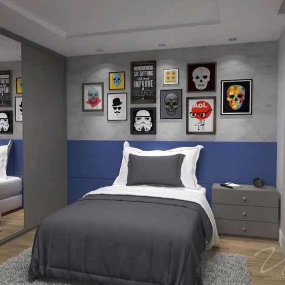 Quarto de casal simples decorado Masculino Jovem