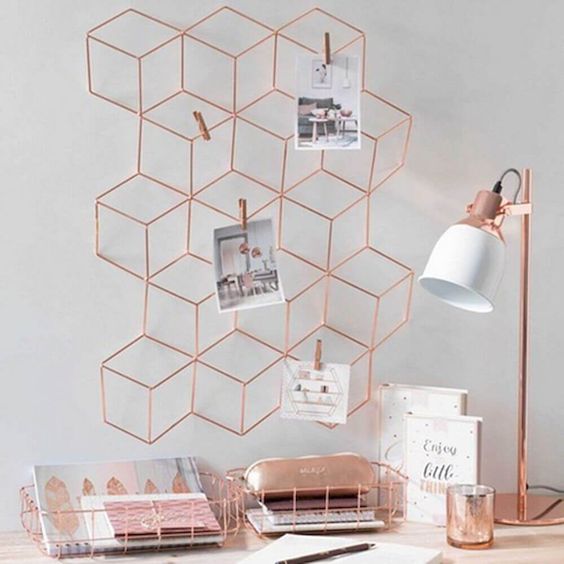 Quarto de casal simples decorado Rose Gold