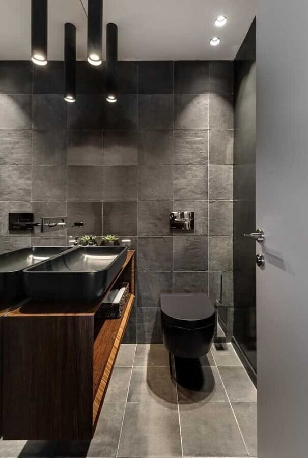 Banheiro Cinza Preto com cinza