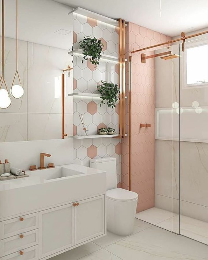 Banheiro decoração Rose gold