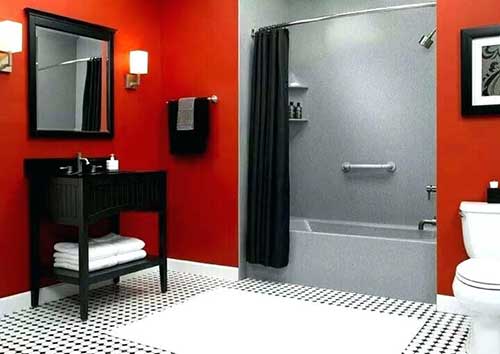Banheiro vermelho E cinza